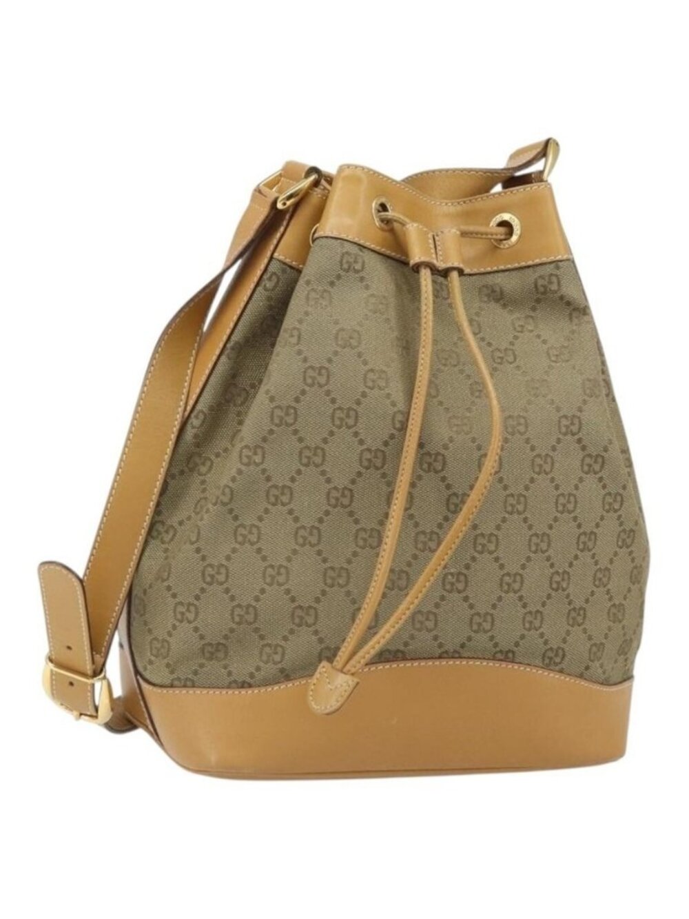 Authentic GUCCI GG Canvas Shoulder Bag Beige Gold
